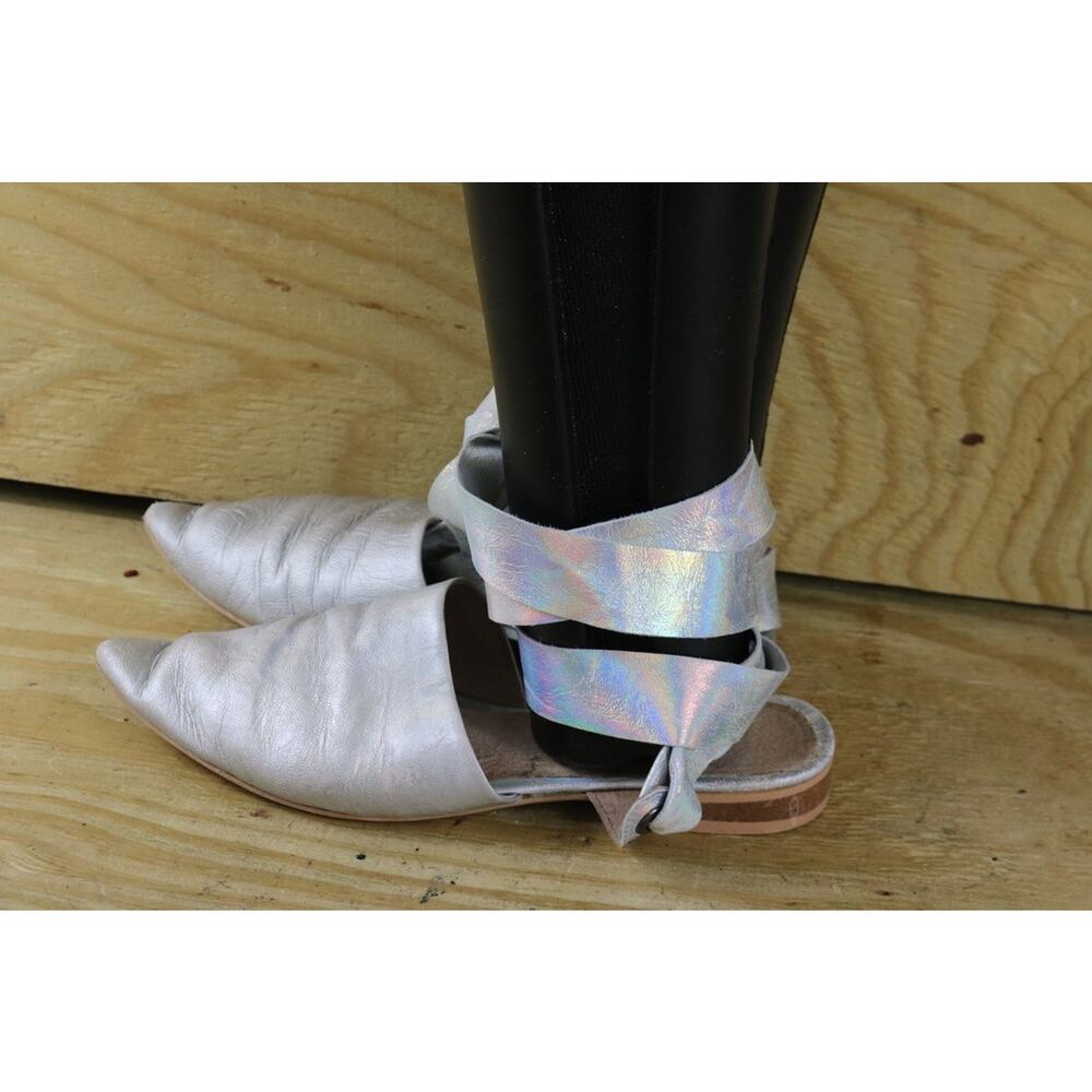 Free People Shoes 5.5 Silver Leather Mules Wrap Ballet Shoes